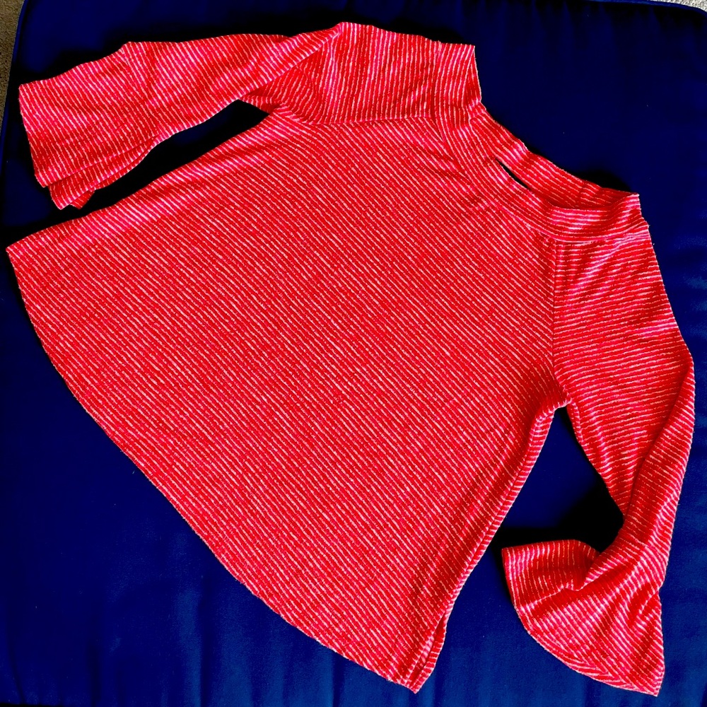 NALLY & MILLIE Coral color stripe Knit sweater Bell sleeve NO size loose fit